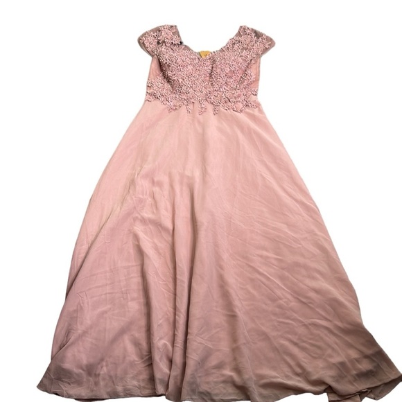 Sublime collection dusty pink beaded lace saffron maxi formal dress size L - Picture 8 of 14